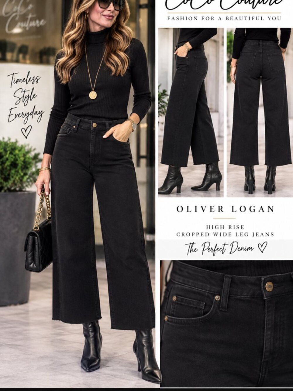 WBF-14 Aberdeen Ankle Crop High Rise BLACK Jean by OLIVER LOGAN